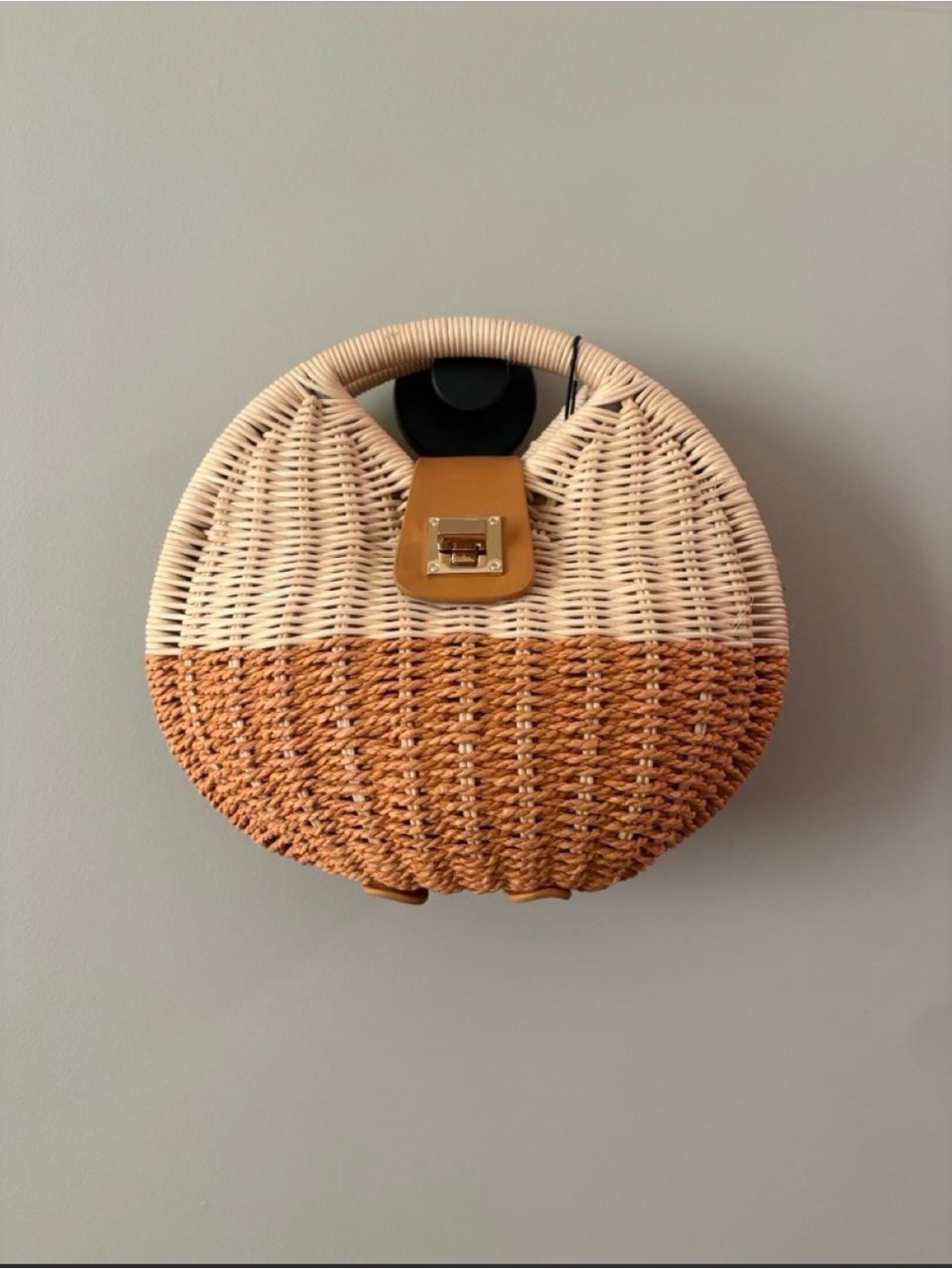 Zara Two-Tone Round Woven Rattan Bag